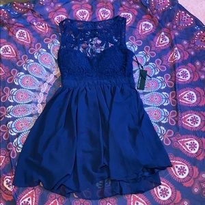 Lulus navy mini dress lace top open back